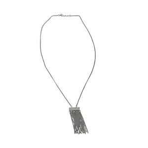 Fringe Crystal Rhinestone Tassel Chain Pendant Necklace Silver Tone 17.5" Long